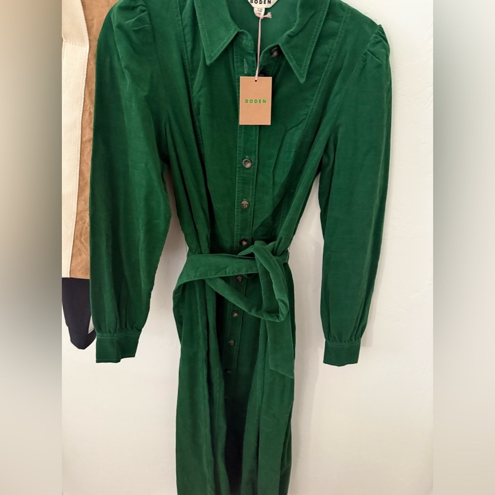 Boden Women's Green Aubrey Cord Midi Shirt Dress size 6.